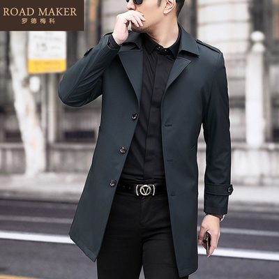 ROADMAKER2020春秋新款男装风衣中青年男士商务休闲男外套中长款