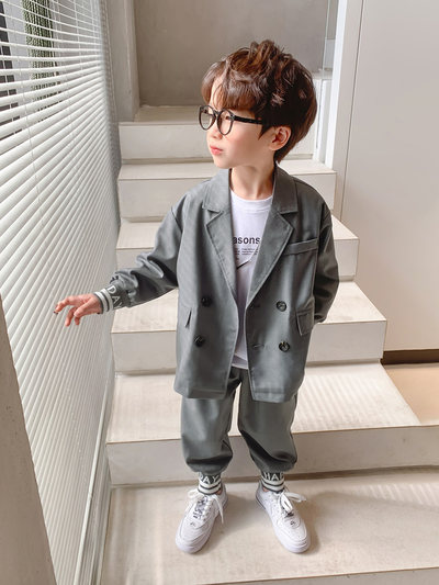 左西童装男童西装套装春装儿童小西服洋气男孩帅气春秋2021新款潮