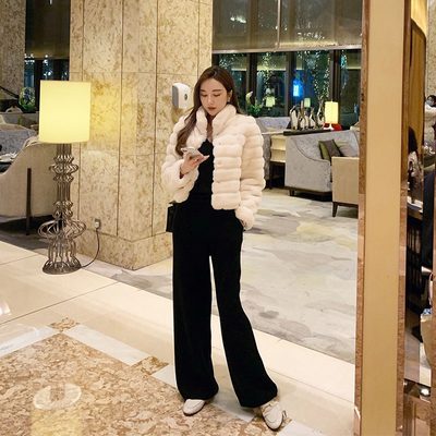 SX善喜黑色羊毛高腰休闲裤阔腿裤宽松显瘦女士裤子垂感百搭秋冬