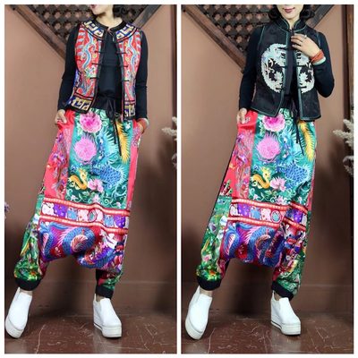 民族风服饰手工绣花刺绣老绣款大裆裤休闲青蛙裤嘻哈裤女裤