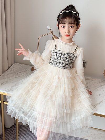 女童春装连衣裙2021新款洋气中大儿童装女孩春秋长袖蛋糕公主裙子