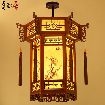 中式仿古实木宫灯复古寺庙祠堂长廊凉亭古风建筑六角灯笼宫廷吊灯