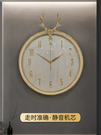 北欧轻奢鹿头挂钟家用客厅创意大气挂表时钟现代简约时尚挂墙钟表